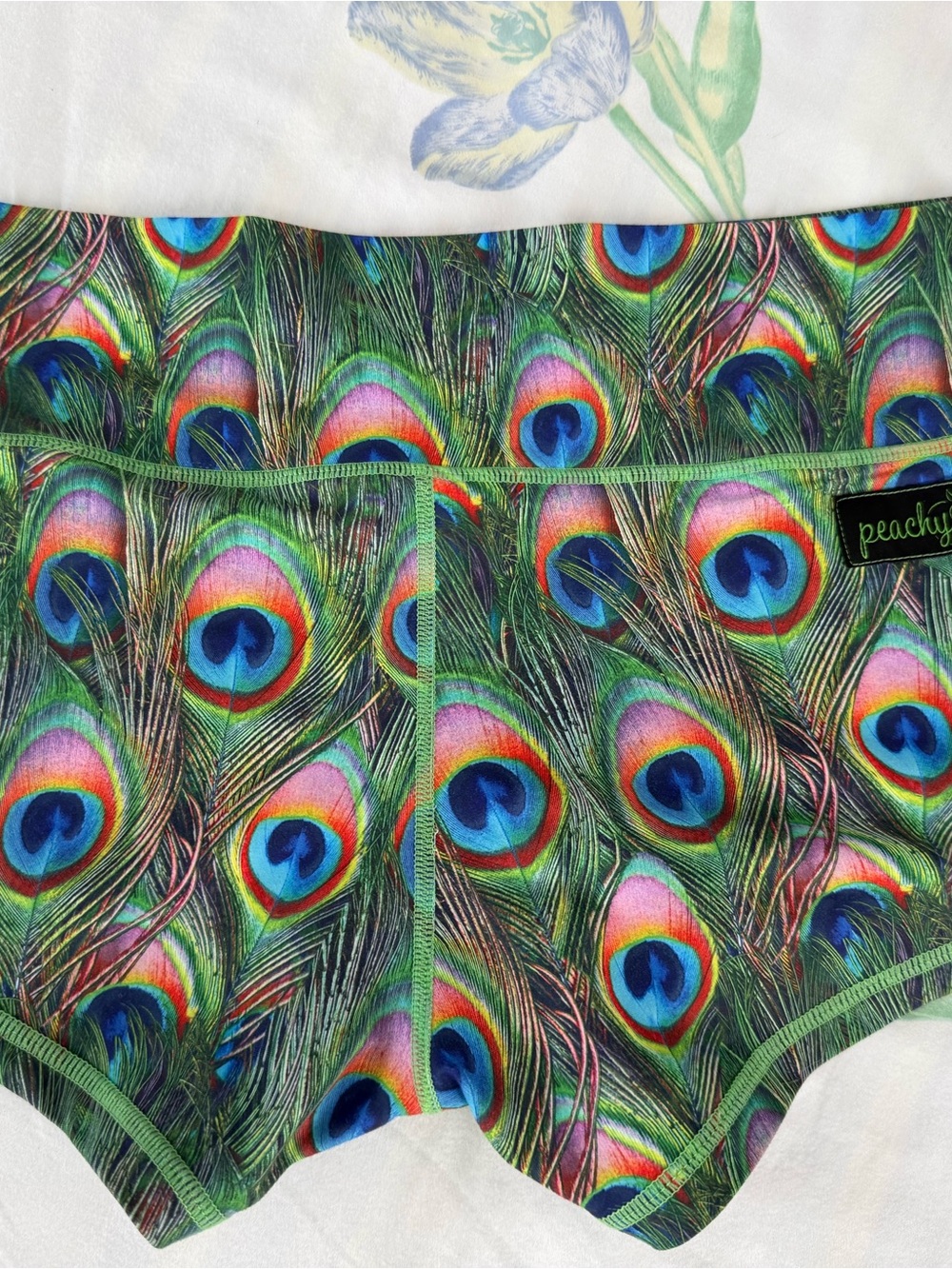 Peachy Peacock Feather Print Athletic Shorts - Picture 2 of 4